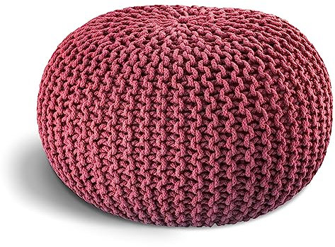 ELYFLAIR® handgefertigter Strickhocker Sitzhocker Ø 55cm I Sitzpouf Sitzpuff Bodenkissen Sessel Kissen Sitzkissen Sitzsack - mit eleganter Grobstrick-Optik - Dekoration Interieur (Pink, Ø 55cm)