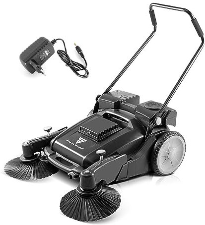 Barredora STAHLWERK SLW-55 ST con anchura de barrido de 1000 mm, capacidad de 55 l y depósito de agua de 5 l, barredora manual/barredora de suelos húmedos para limpieza en seco y en húmedo.