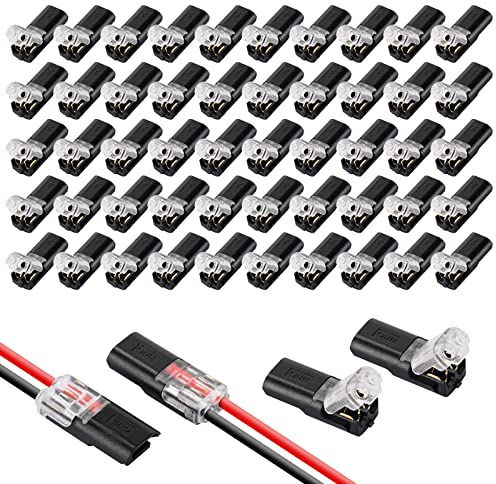 flintronic 50PCS Connettore Elettrico Rapidi,18-22AWG Tipo D Connettori, 2 Pin Connettore Cavi Senza Utensili Connettore Filo Tensione Bassa per La Maggior Parte dei Veicoli, Audio, Video,Altoparlanti