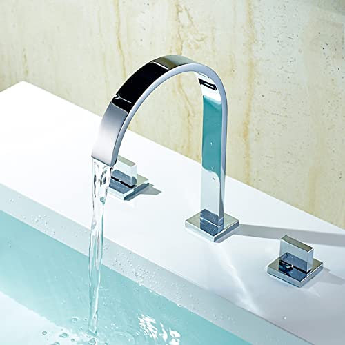 Grifo Lavabo De 3 Orificios Grifo Cascada Caliente Y Fría Grifo Fregadero De Doble Manija G1/2