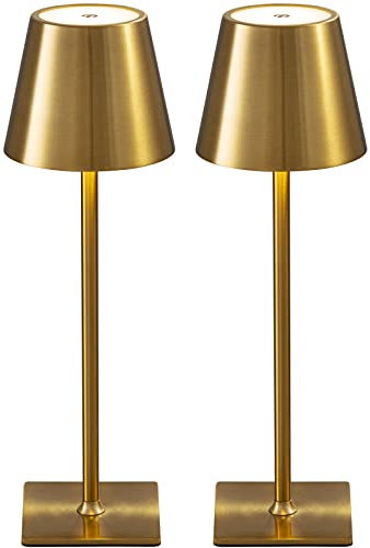 KDG 2 Pack Cordless Table Lamp,Portable LED Desk Lamp, 4000mAh Battery Operated, 3 Color Stepless Dimming Up, for Restaurant/Bedroom/Bars/Outdoor Party/Camping/Coffee Shop Night Light(Gold)