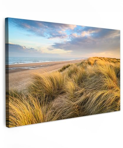 MuchoWow© Leinwand Groß 120x80 cm XXL Deko Schlafzimmer Aesthetic Leinwandbilder Wohnzimmer Gemälde Foto Geschenk Living Room Decoration Gras - Dünen - Strand - Sommer