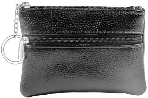 SneiDr Schlüsseletui Schlüsseltasche Klein Münzbörse Leder Schwarz 2 Separate Fächer Schlüsselbörse Geldbörse Mini Schlüsselmäppchen Kleingeldbörse für Herren Damen