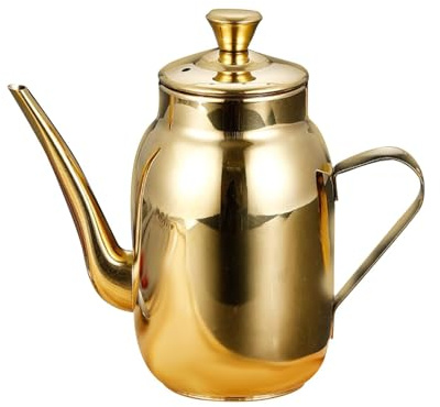 JISADER Distributore di Olio Versamento Liscio Bottiglia di Olio d'oliva in Acciaio Inox Oliera Pentola per Olio da Cucina per pizzerie Buffet di Cucina, Oro 300ml