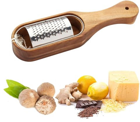 WDOPEN Grattugia in legno con manico, grattugia per formaggio con contenitore, grattugia da cucina portatile per formaggio, limone, cioccolato