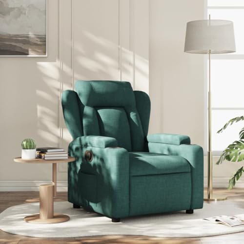 IKAYAA Sillón Reclinable Tela, Sillón De Relax, Sillon Relax, Sillon Relax con Bolsillos Laterales, Sofá Individual, Butaca Orejera, para Salón Oficina Dormitorio Verde Oscuro