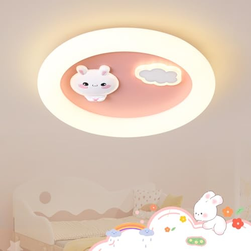 LED Kinder Deckenlampe Hase Wolke Kinderzimmer Lampe Decke, Dimmbar Deckenleuchte mit Fernbedienung, Mädchen Zimmer Licht Schlafzimmer Decke Kindergarten Beleuchtung, Nachtlicht Funktion (50cm Rosa)