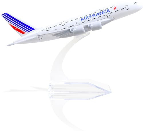 QIYUMOKE 1/400 A380 Modèle d'avion en métal moulé -pour Air France A380 Sky Jumbo Plan du modèle avec Support (6 Pouces) pour Les décorations de Cadeau ou d'affichage des Amateurs d'aviation