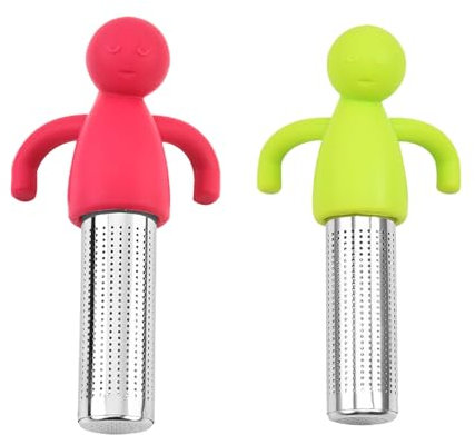 2x Infuseur à Thé Humanoïde Créatif-Boule à Thé en Acier Inoxydable 304 avec Poignée PP,Filtre à Thé Réutilisable pour Tasse/Théière 10.8cm,Rouge+Vert-Accessoire de Détente pour Thé Maison/Herbes