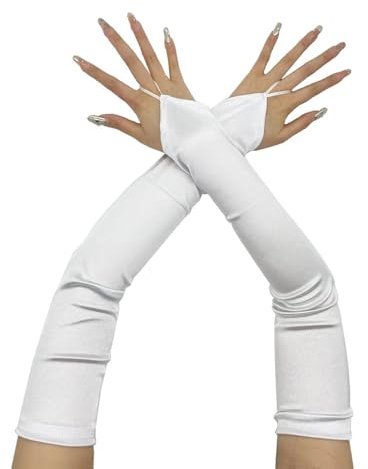 Whakano 1 Paar 50 cm Lange Elegant Satin Handschuhe,Damen Classic Abendhandschuhe Opernhandschuhe Ball Fingerlose Handschuhe,Ellenbogen handschuhe,für Gala,Oper,Brautparty,Hochzeit,Weiß