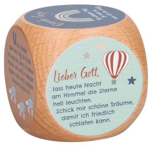 Butzon & Bercker Gebetswürfel Abendgebete 6 x 6 x 6 cm - aus naturbelassenem Buchenholz, farbig geprägt, kindgerechte Gebete, ideal für Abendritual, Taufe oder Schulanfang