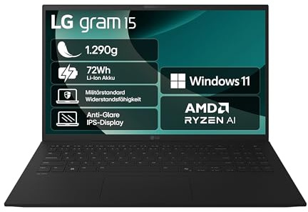 2025 LG Gram Notebook 15 pollici – AMD Ryzen AI 7 350 (16 GB RAM, 512 GB Dual SSD, AMD Radeon 860M Graphics, Windows 11 Home, Bluetooth 5.3, Thunderbold 4) – Nero