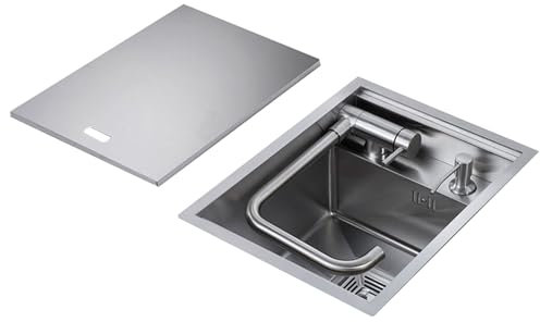 Fregadero pequeño de Acero Inoxidable Plateado para Apartamentos pequeños, caravanas, Cocina compacta, bajo encimera, Lavabo Oculto con Grifo de Tapa, Ahorra Espacio, 35 x 45 cm