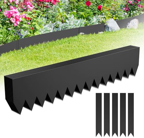Froadp Flexibel gräskant, L 100 x H 20 cm, rabattkant metall, rabattkant med taggar, trädgårdsrabattgräns för trädgård, bondgård, svart, 10 stycken