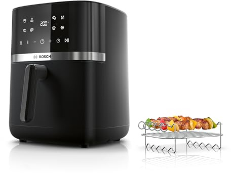Bosch Series 4 Air Fryer XL with Grilling Set, MAF462B1GB, 9-in-1, 6.1 L, Dual Heating Elements, Defrost and Keep Warm Functions, Intuitive Touchscreen, Up to 65%* Faster Cooking, Black