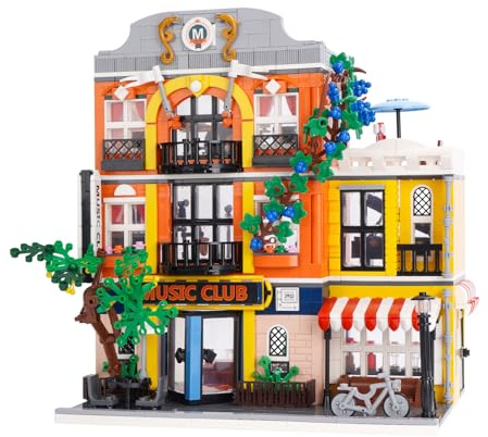 Geniteen Byggstensset Jazz Music Club, 1683 Delar Stadshus Byggklossar Kit, Kreativ Gatubild MOC Butiksmodell DIY-leksak för Vuxna och Tonåringar (Musikklubb)