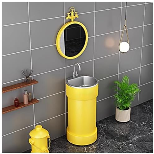 ZTGL Lavabos de Pie Industriales de Arte de Hierro, Lavabo de Pedestal Modernos, Muebles Pedestal de Baño con Lavabo, Mueble de Baño con Pie, Mueble Lavabo de sobre con Grifo G,with Mirror