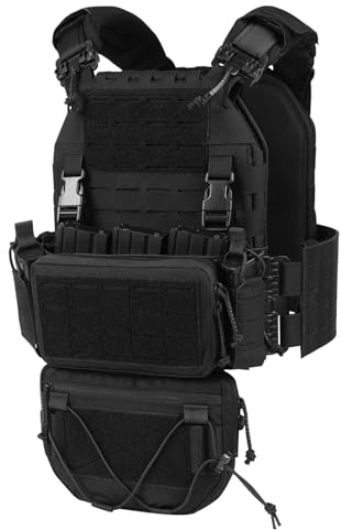 Giubbotto da allenamento con chiusura rapida 500D da uomo con tasca a goccia, gilet da allenamento regolabile per esterni, Nero , Taglia unica
