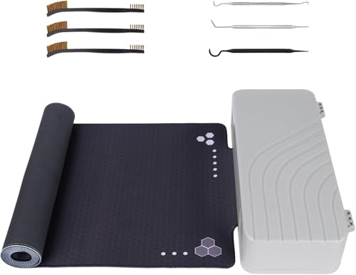 BOOSTEADY Alfombrilla para Limpieza de Armas con 3 Cepillos: Caza Accesorios Alfombrilla Magnética Antideslizante Goma para Mantenimiento de Armas, 40x25 cm-Negro