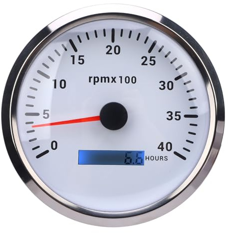 AOWINHIT 110mm Varvmätare 4000 Rpm Mätare med 7 Färg Bakgrundsbelysning Timmeter för Lastbil Traktor Trailer Bil Rv Båt Dc 9 Till 32v (Vit urtavla silver bezel cxa006)