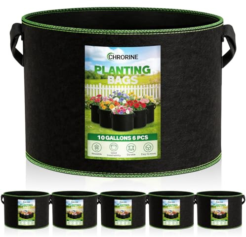 CHRORINE Lot de 6 sacs de culture de 10 gallons 300G - Pots en tissu d'aération épaissis avec poignées, adaptés pour la plantation de plantes, fleurs et fruits