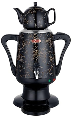 Caytime Samowar 3 L – tetera de acero inoxidable con jarra de cerámica negra/samovar eléctrico en diseño moderno