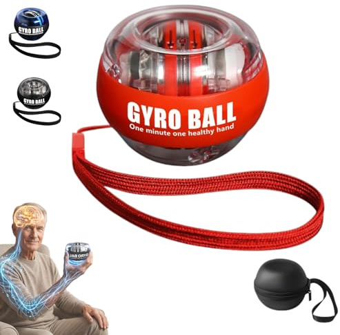NeuroSpin Hand Grip Strengthener, gyro ball with Storage Bag, Progressive Resistance Wrist & Forearm Exerciser for Brain-Hand Coordination, Ergonomic Portable Hand Trainer for Seniors (Red)