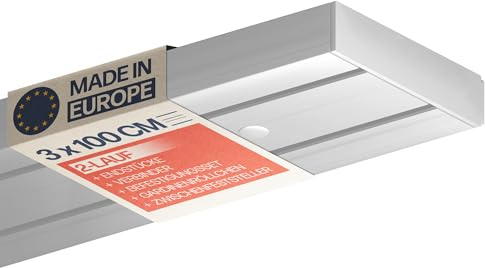 Bestlivings Gardinenschiene 2-läufig 300cm (3x100cm), Komplettset
