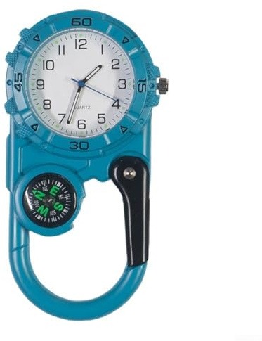 Reloj de bolsillo con mosquetón con manecillas luminosas y clip multifuncional, para escalada, camping, senderismo, aventura al aire libre, trabilla portátil para cinturón
