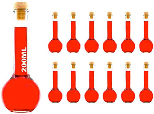 slkfactory TUL-HGK, Set da 6, 12 o 24 bottiglie di vetro da 200 ml, bottiglie vuote da riempire per liquore, acquavite, aceto, olio, succo, con tappi