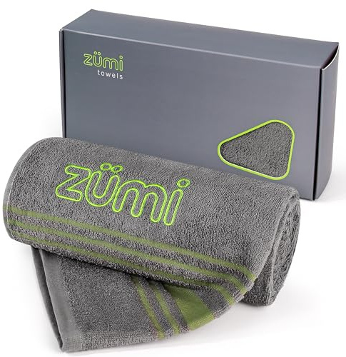 Zumi 100% Cotton Quick Dry Large Travel Towel - Soft, Thin, Compact, Highly Absorbent, Lightweight Camping Towel for Beach, Gym, Bath, Shower, Swimming, Dorm, RV - Gray