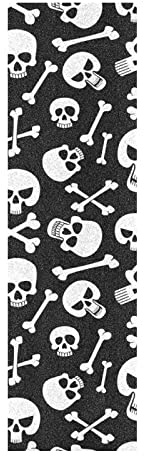 LDIYEU Totenkopf Skelett Weiß Schwarz Skateboard Griptape rutschfest Selbstklebend Longboard Griptapes Aufkleber Griffband 33X 9(1pcs)