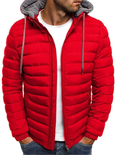 ORANDESIGNE Uomo Giacca Mezza Stagione Cappuccio Antivento Antipioggia Impermeabile Sportiva da Corsa Traspirante Autunnale Outdoor Style A Rosso M