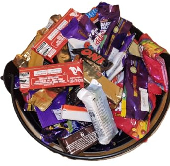 Halloween Cauldron With 60 Funsize Bars/Bags Of Branded Chocolate.