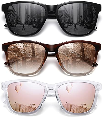 MEETSUN Polarized Sunglasses for Women Men Trendy Classic Retro Designer Style Fashion UV400 Protection 3 PACK Black Brown Gradient Pink Mirrored