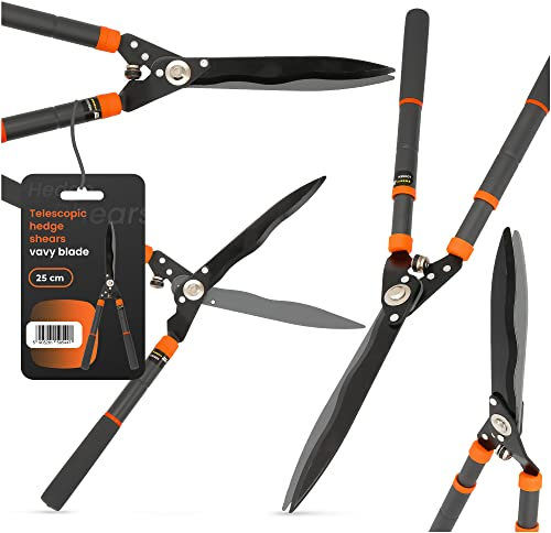 Teleskop-Heckenschere Schere Stahl Gewellte Klinge 25cm Busch Trimmen Schneiden Beschneiden Formgebung Leichtes Gartenwerkzeug Anti-Rutsch-Griff Comfort Grip