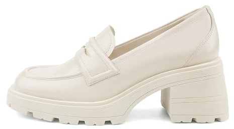 JENN ARDOR Chunky Block Heel Loafers for Women Closed Round Toe Platform Pumps Slip On Dress Shoes Wedding Party Office Lady Shoes