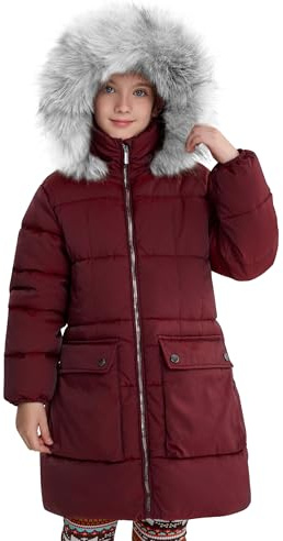 maoo garden Manteau d'hiver Bouffant pour Filles Parka de Neige Épaisse Doublure en Fourrure Duveteuse Capuche Veste Résistante à l'eau