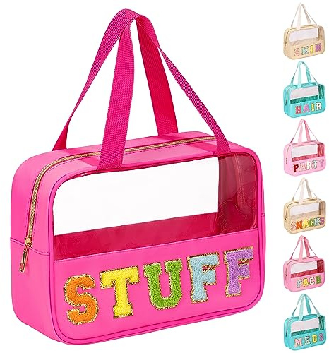 eurovicky Chenille Letter Patch Clear Makeup Bag