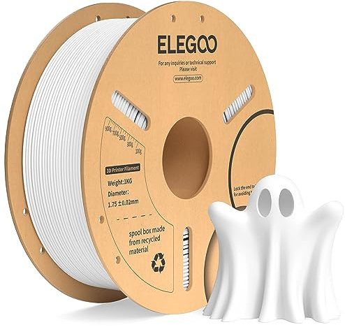ELEGOO PLA+ Filament 1.75mm White 1KG, PLA Plus Tougher and Stronger 3D Printer Filament, Dimensional Accuracy +/- 0.02mm, 1kg Cardboard Spool(2.2lbs) Fits for Most FDM 3D Printers