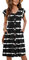 MOLERANI Women Summer Dresses Ruffle Sleeve V Neck Casual Swing Elastic Waist Midi Dress with Pockets Natural Black Wavy Stripe L