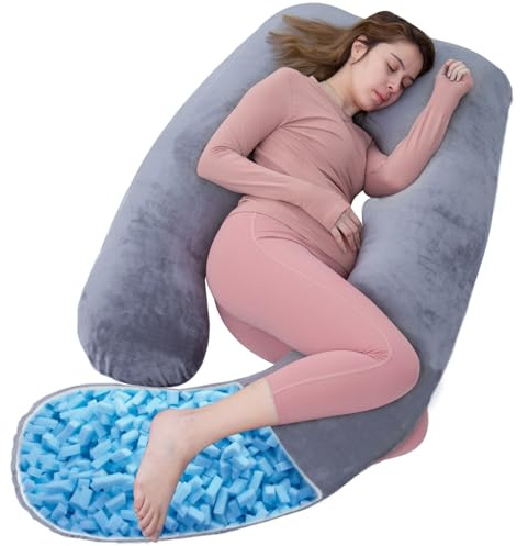 Shredded Memory Foam Body Pillow, Pregnancy Pillows for Sleeping, Maternity Pillow for Pregnant Women, Memory Foam Filling U Shaped Body Pillow with Velvet Cover (Velvet Gray, 60 inch)