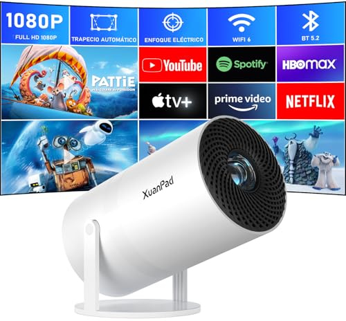 [Netflix Oficial y Enfoque Eléctrico] XuanPad Mini Proyector con WiFi6 Bluetooth, Full HD 1080P, Corrección Trapezoidal Automática, Soporte Giratorio 210°, Diseño Antipolvo y Enfriamiento