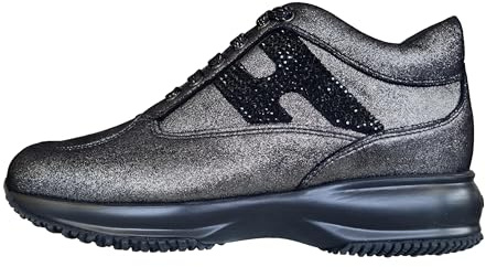 Hogan Chaussures Sneakers Femme Interactive h Strass HXW00N02010Q8NB999 Noir, Noir et gris., 37.5 EU