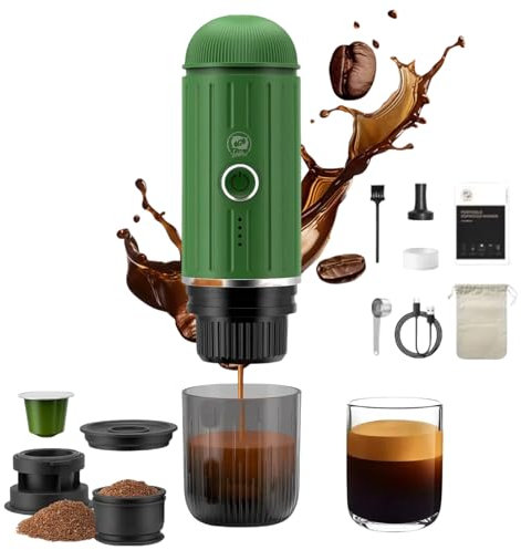 i Cafilas Macchina per caffè espresso elettrica portatile 12 V Travel Espresso Machine mini macchina da caffè to go campeggio macchina espresso compatibile con caffè macinato e capsula NS (verde)