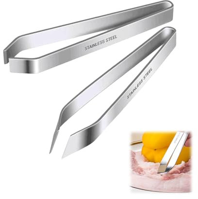 Set di 2 pinzette per lische di pesce, in acciaio inox, con pinze piatte e inclinate per cucinare in cucina, ideali per rimuovere lische di pesce e piume