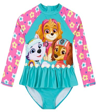 Paw Patrol Girls Swimming Costume | Skye Girls Swimsuit | Flower Long Sleeve Swimsuit | Kids Swimming Costume | Blue 3-4 Years