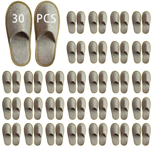 Hapivida Zapatillas de hotel, zapatillas de invitados, zapatillas desechables portátiles (Amarillo lino-30pare, Adulto, Hombre, 42, Números, Sistema tallas calzado EU, mediano)