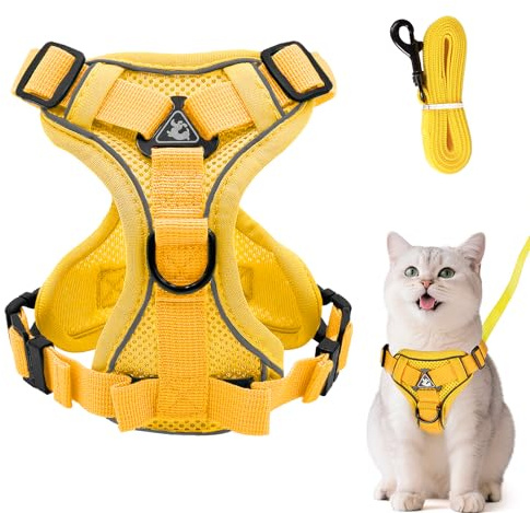 Imbracatura regolabile per gatti anti-fuga, set di imbracatura per gatti con guinzaglio, imbracatura morbida per gatti, imbracatura per il petto per gatti, cuccioli e cani (Giallo, M)