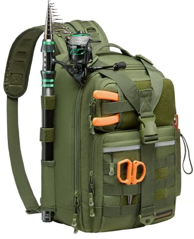 Bassdash Mochila de Pesca Convertible con Portacañas, Ajustable y Resistente al Agua FP07
